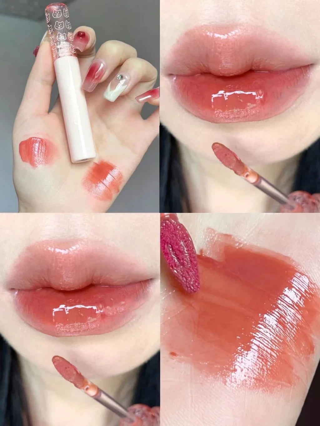 Cherry Pink Mirror Water Lip Gloss Lip Glaze Transparent Glass Lip Oil Waterproof Liquid Lipstick Nude Brown Clear Tint Makeup