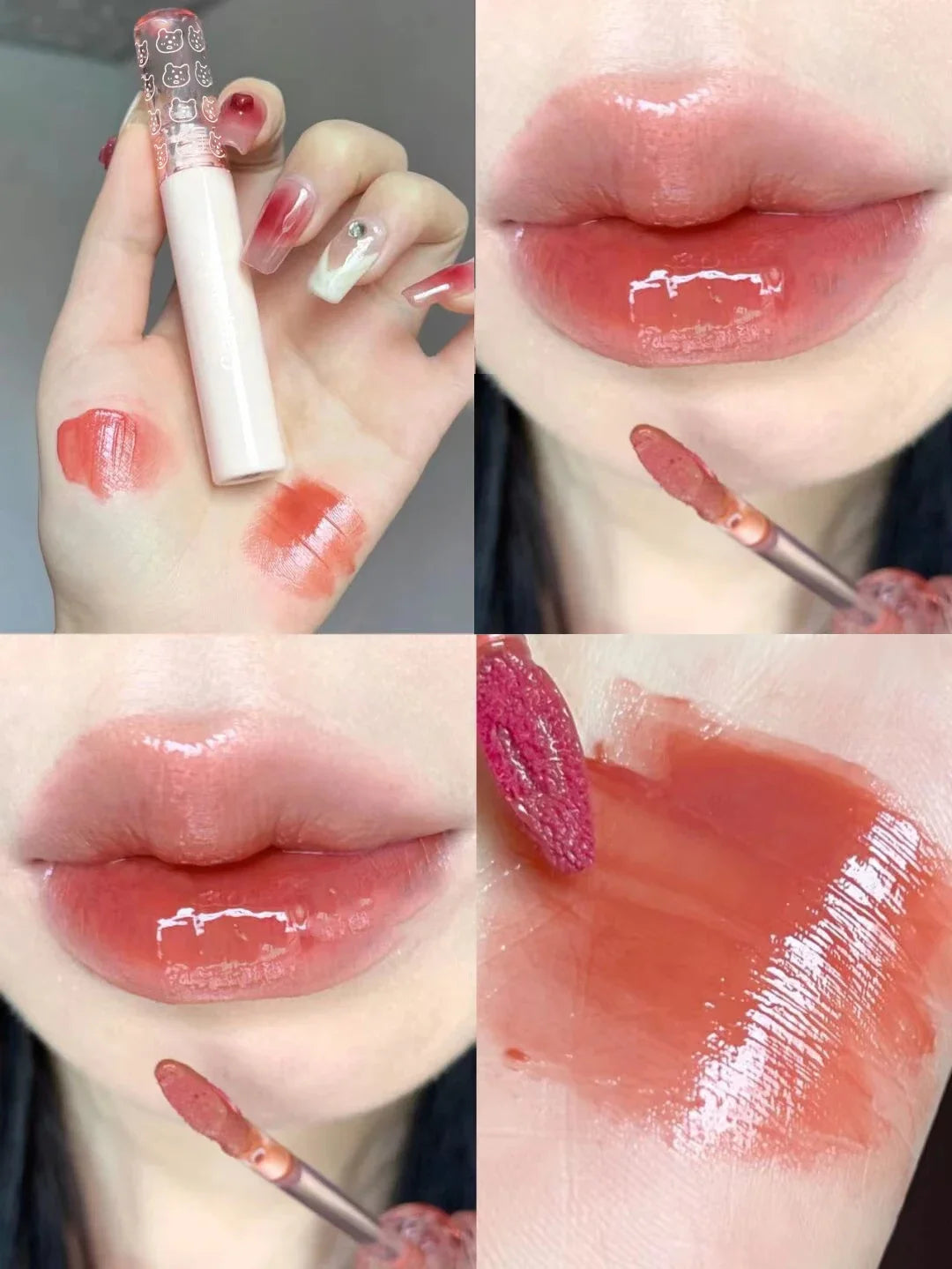 Cherry Pink Mirror Water Lip Gloss Lip Glaze Transparent Glass Lip Oil Waterproof Liquid Lipstick Nude Brown Clear Tint Makeup