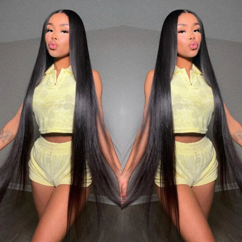 Straight Hd Lace Wig 13X6 Human Hair 40 Inch Lace Front Wig 13X4 Lace Frontal Wig 250 Density Brazilian Hair Natural Black Color