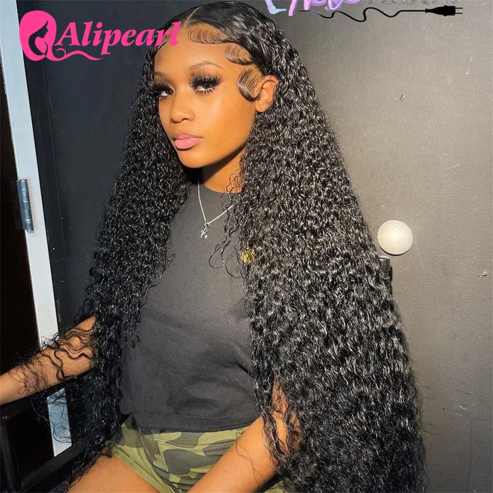 AliPearl 30Inch Lace Front Human Hair Wigs Brazilian Kinky Curly 13x4 Wig For Women Pre Plucked 180% Density
