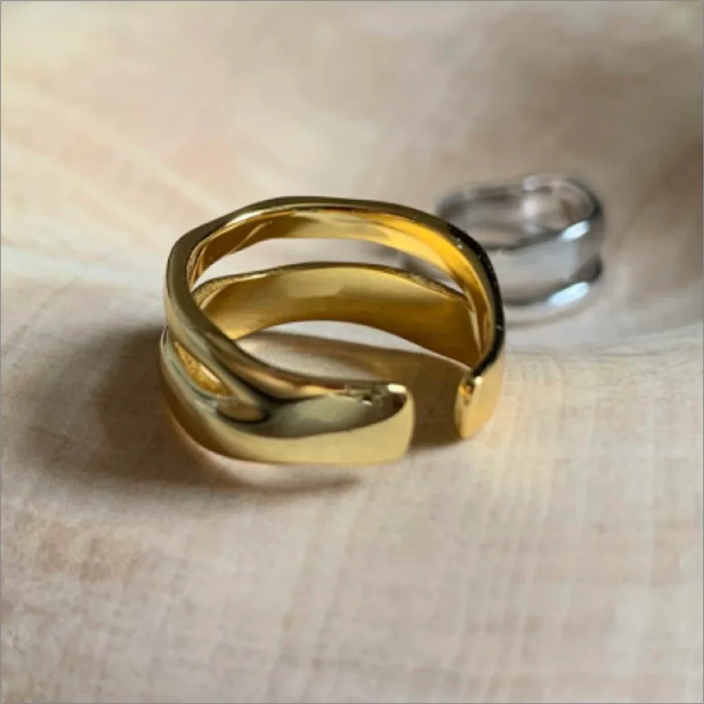 1/3 PCS Stackable Stainless Steels Adjustable Ripple Rings 18K Plated Gold Silver Minimalist Irregular Rings for Women Jewelry