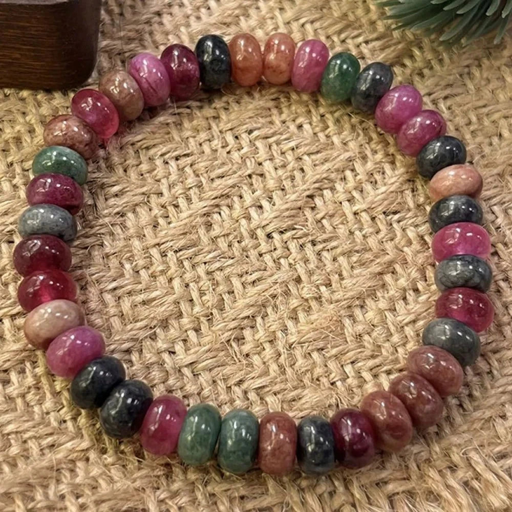 Handmade Multicolor Tourmaline Bracelet For Women Men Natural Beads Stone Chain Elastic Bangle Fashion Party Jewelry