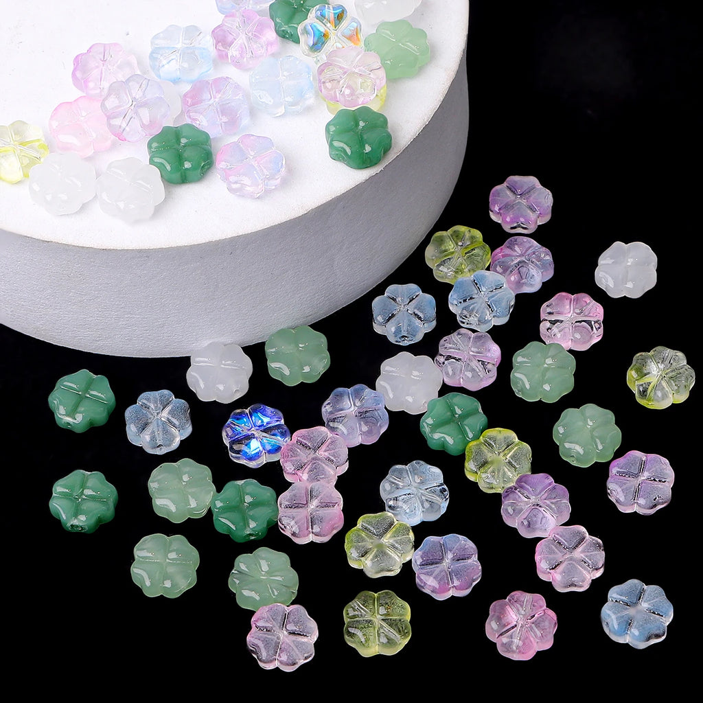 20pcs/bag Transparent Four leaf flower Shape Glass Beads, Lucky Beads for DIY Jewelry Making Bracelets, Crafts -Exquisite Gifts