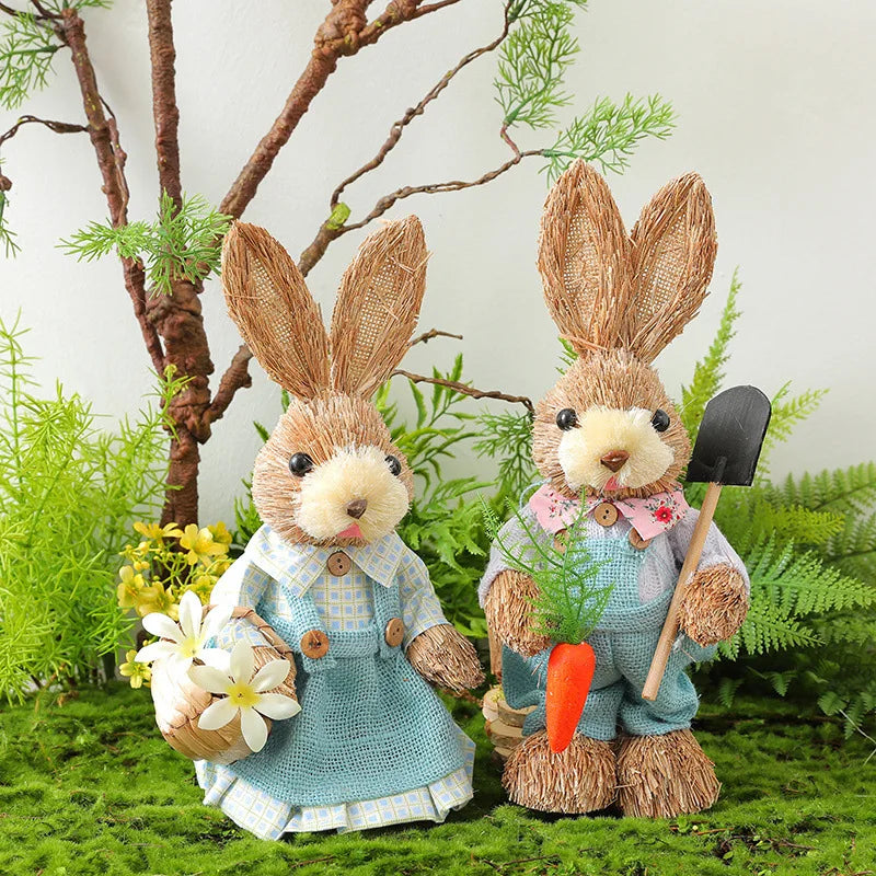 Easter Bunny Woven Grass Rabbit Decor | Handmade Rustic Holiday Decoration | Unique Easter Gift for Home & Kids