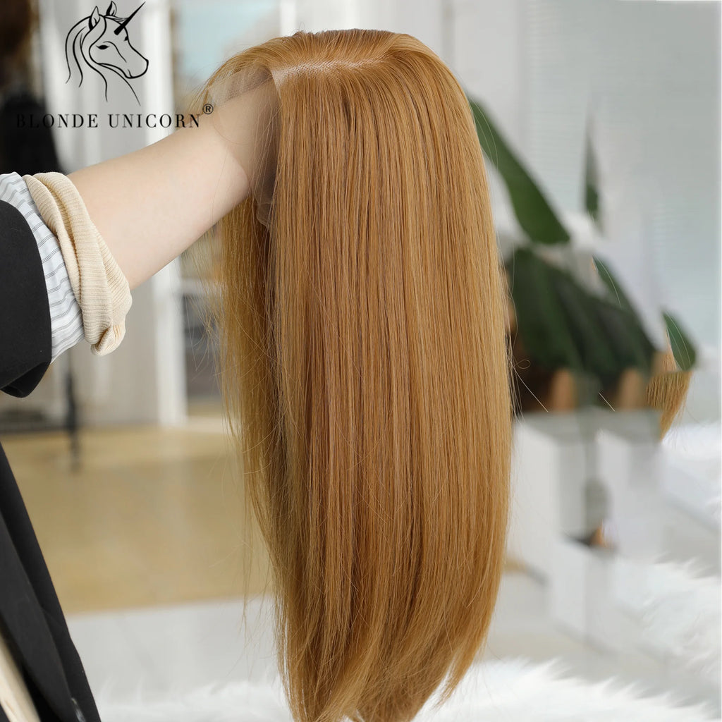 13x6 Lace Front Wig Blonde Golden Straight Hair Synthetic Wigs for Women Daily Party Cosplay Use Heat Resistant Fiber Hair