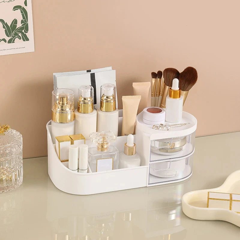 Makeup Storage Box With Mirror Desktop Dressing Table Makeup Mirror Cosmetics Jewelry Storage Box Touch Light Storage Organizer