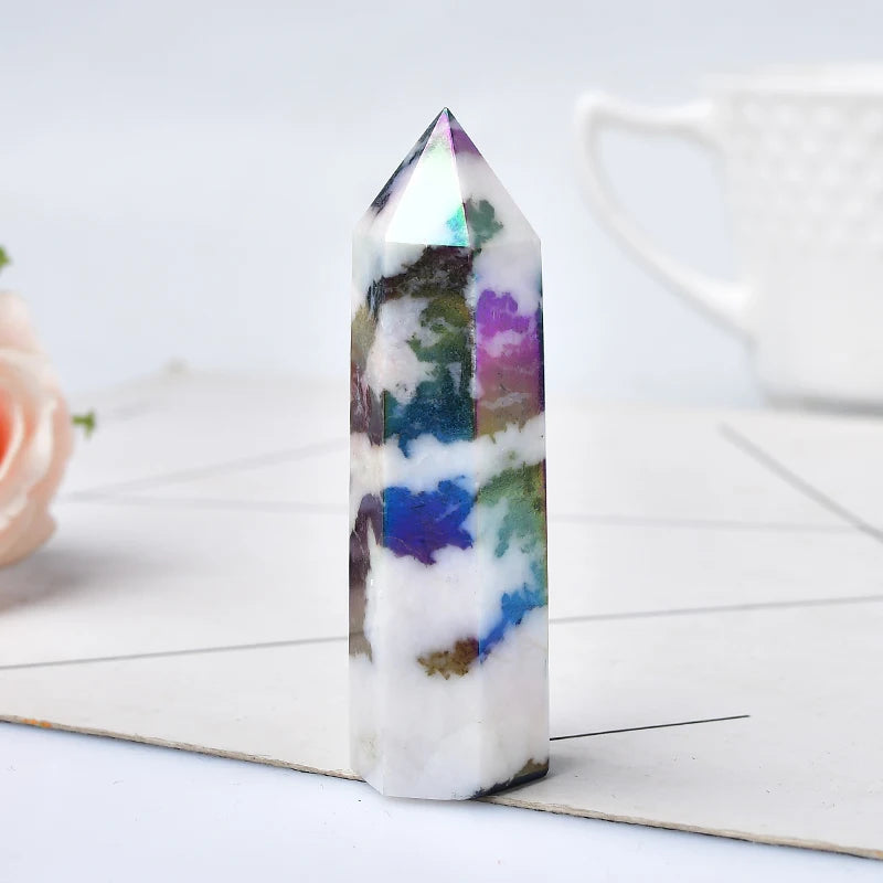 Zebra Quartz Crystal Wand | Natural Black & White Aura Stone Obelisk | Healing Crystal Point | Feng Shui Home Decor