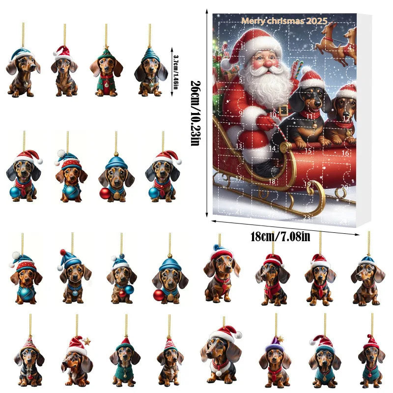 Christmas Advent Calendar 2025 | 24-Day Dachshund Pendant Countdown Blind Box | Holiday Surprise Gift & Tree Decor