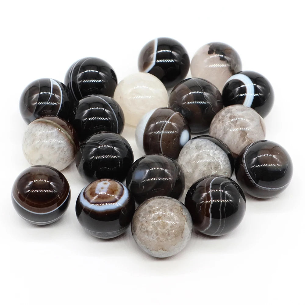 Black Agate Crystal Sphere | 20mm Natural Stone Healing Ball | DIY Jewelry, Meditation & Home Decor | 1–20pcs