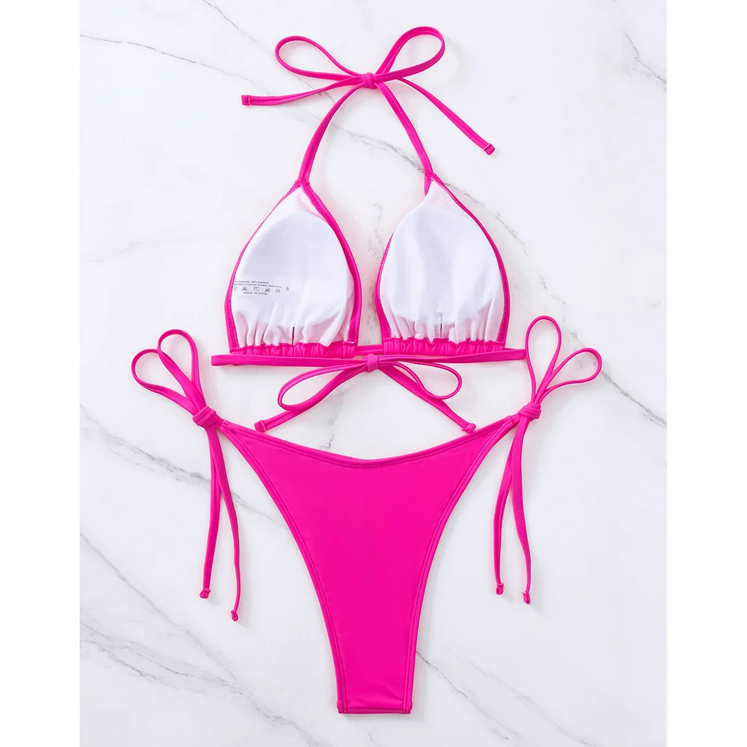 Brazilian Halter Bikini Set – Women's Padded Two-Piece Swimsuit (7 Colors)