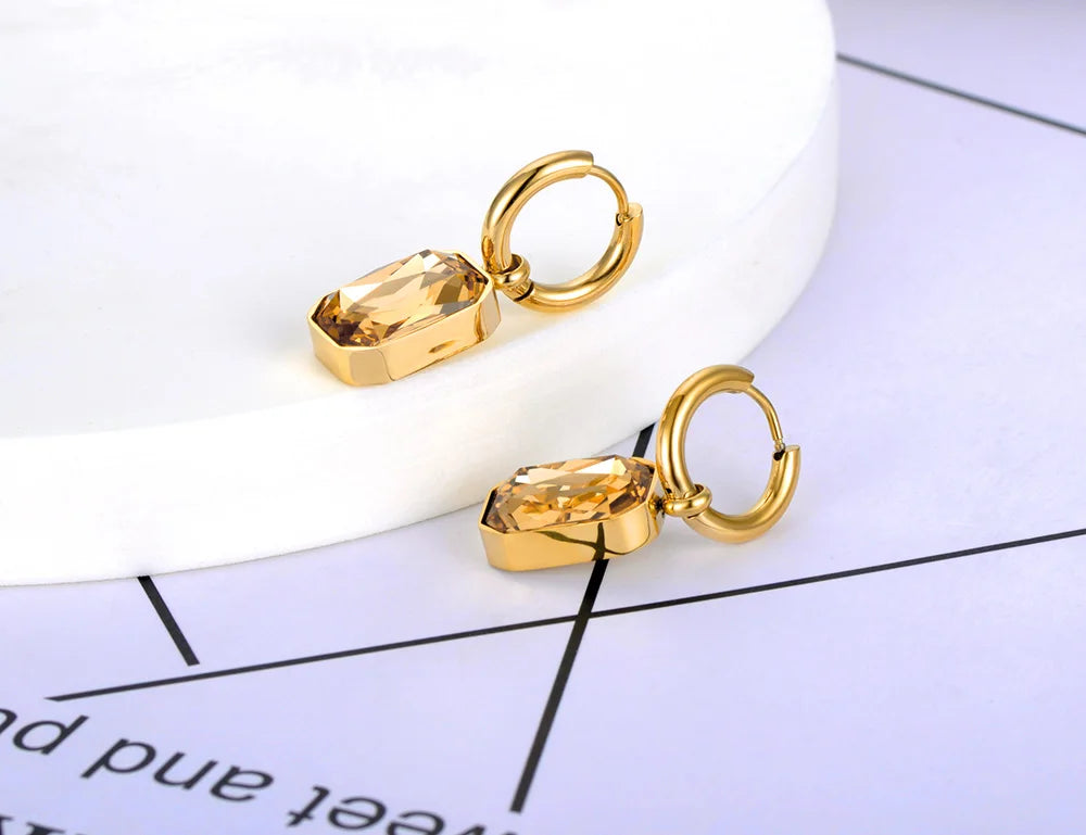 Lokaer Stainless Steel Geometric Square Hoop Earrings Sparkling Cubic Zirconia Crystal Earrings Jewelry For Women серьги E22115
