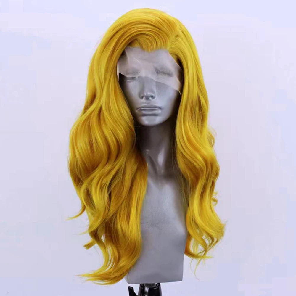 AIMEYA Yellow Loose Wave Wig Synthetic Lace Front Wig Natural Hairline Daily Use Cosplay Wig Heat Resistant Fiber Hair