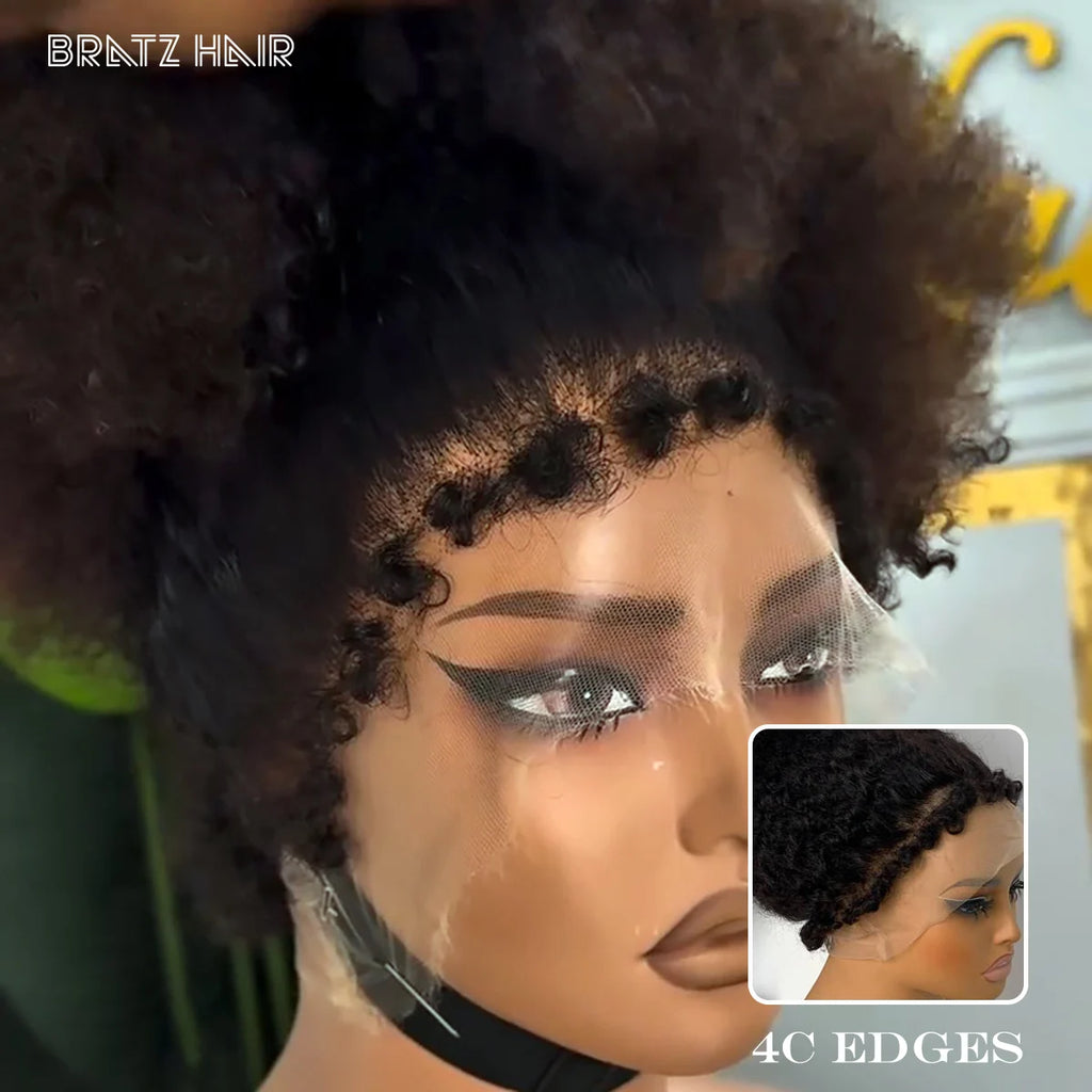 4C Kinky Edges Afro Curly Human Hair Wigs HD Transparent 360 Full Lace Frontal Wig Pre Plucked 360 Full Lace Human Hair Wigs