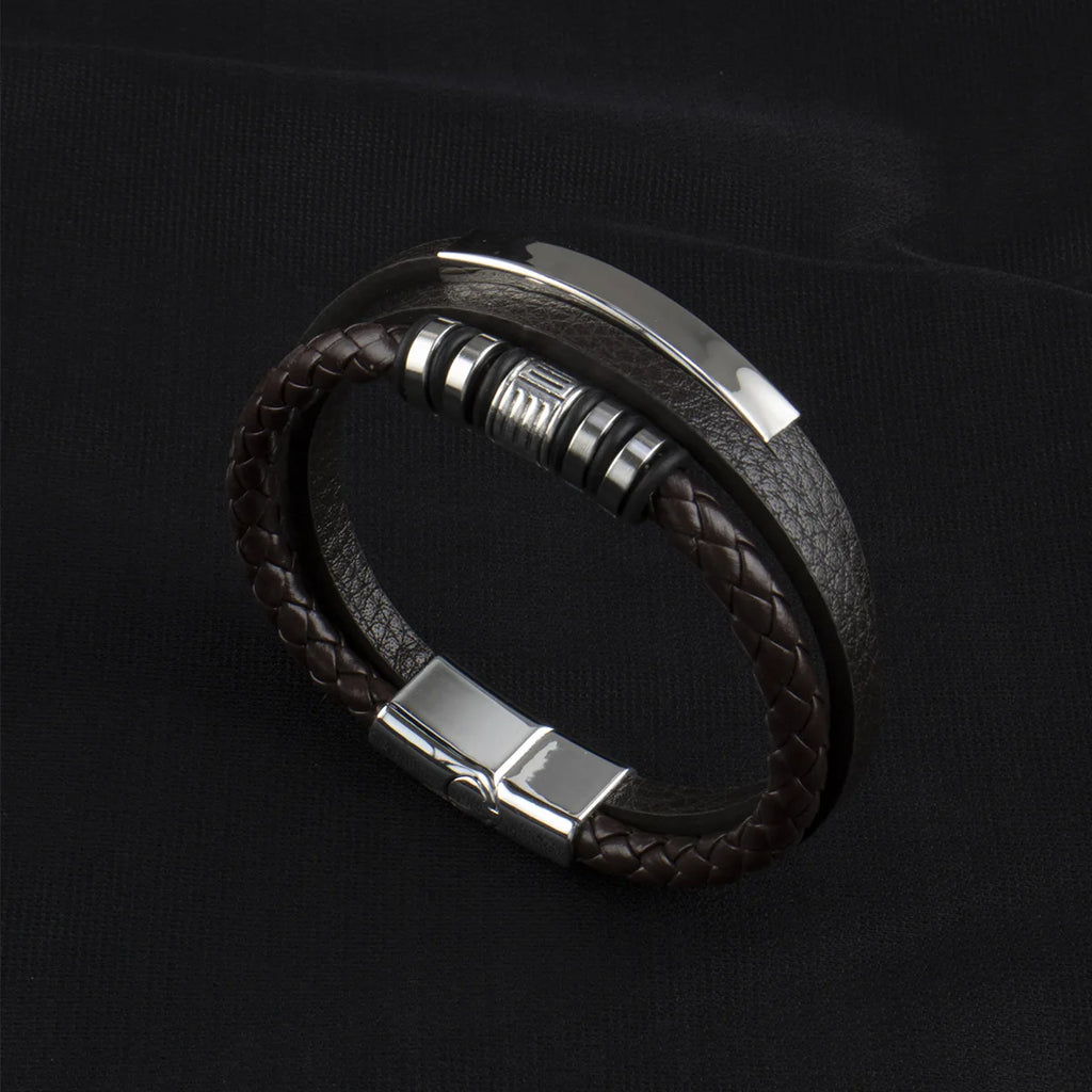 IFYOUOO Bracelet 21CM Multilayer Braided Rope Bracelets for Male Trendy Leather Bracelets For Men Stainless Steel Jewelry Gifts