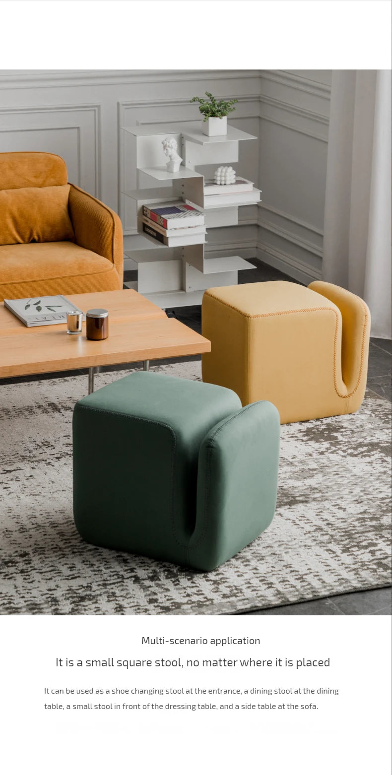 Nordic Hallway Pouf Ottoman – Fabric Shoe Changing Stool with Book Storage
