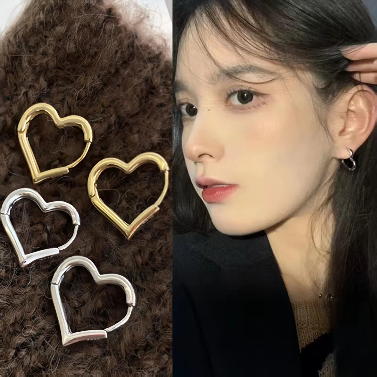 Heart Hoop Earrings Gold Color Metal Love Earrings Minimalist Fancy Girl Gift Fashion Jewelry for Women