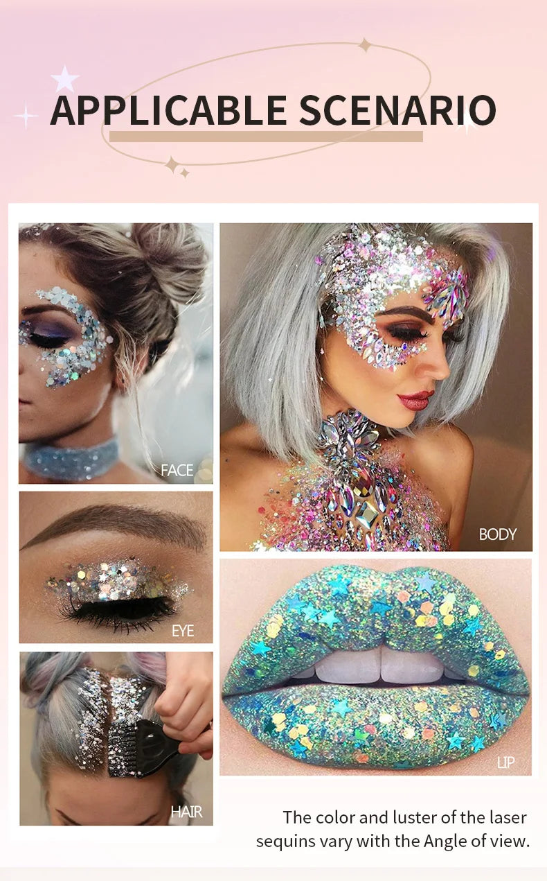 Body Glitter Gel Sequins Long Acting Face Eyes Hair Prom Party Mermaid Scales Not Easy To Take Off Makeup