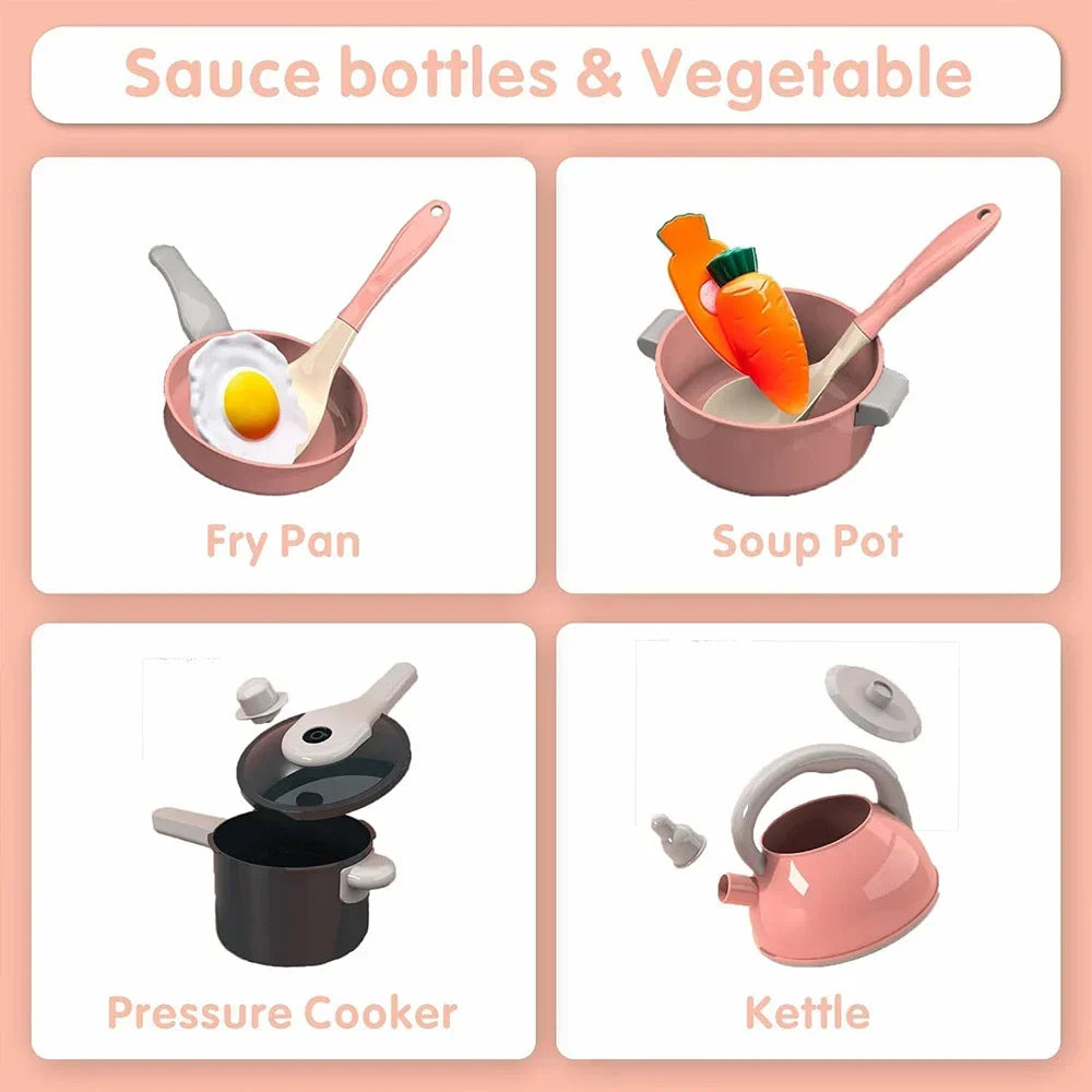 Kids Kitchen Toys Set – 92/69/59 Piece Play Kitchen Accessories with Pots, Pretend Food & Cooking Toys for Toddlers