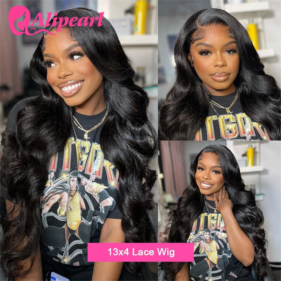 Ali Pearl Hair 13x4 Lace Frontal Wig Transparent Brazilian Body Wave 5x5 Closure Wig Pre Plucked Human Hair Wig 180 Density