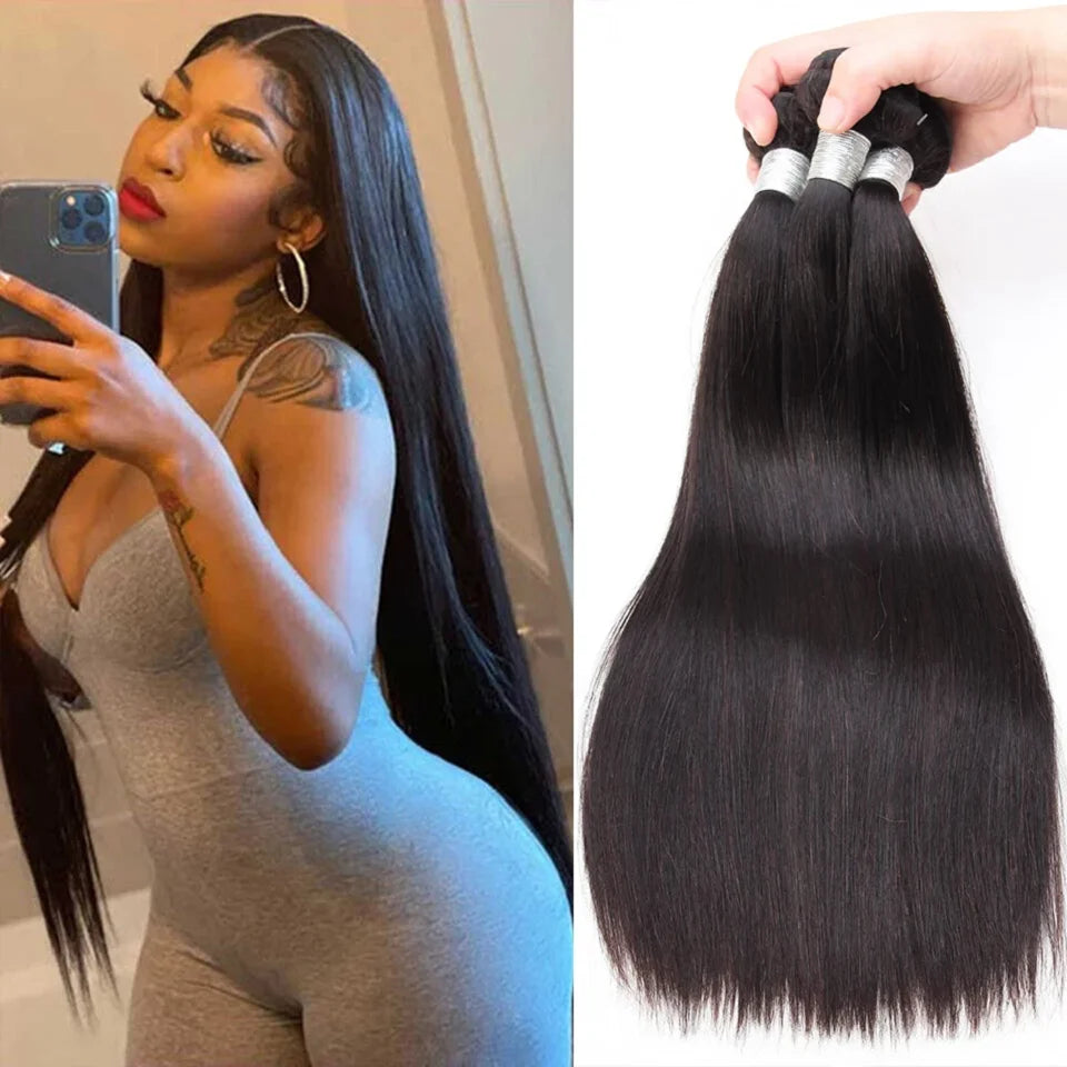 Brazilian 30 40 Inch Raw Virgin Unprocessed Human Hair Extensions Bone Straight Human Hair Weave Bundles 1/3/4 Pcs Double Wefts