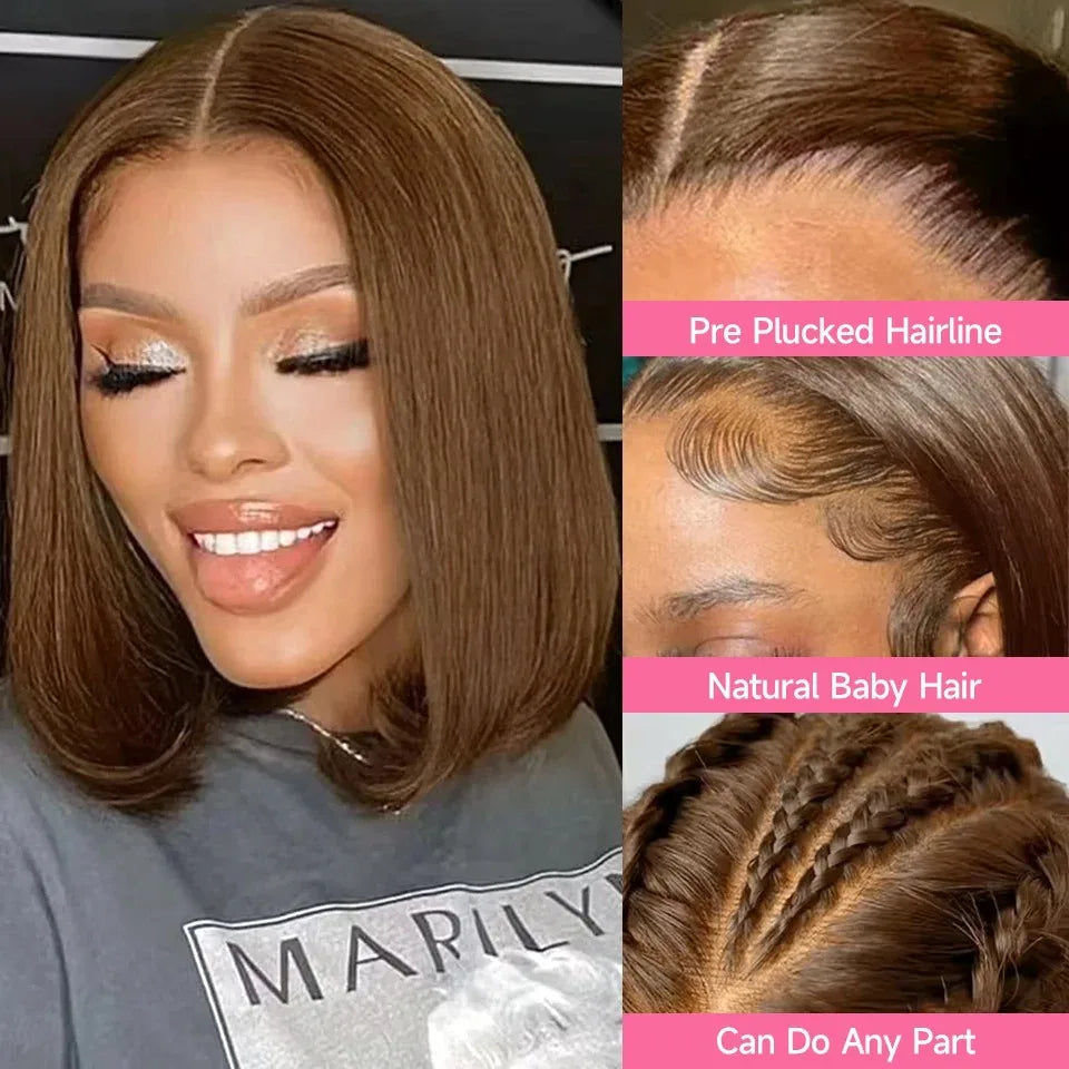 13x4 HD Short Ombre Blonde Wig Straight Bob Lace Front Wig Pre Plucked Synthetic Short Lace Frontal Wig Glueless Daily Cosplay