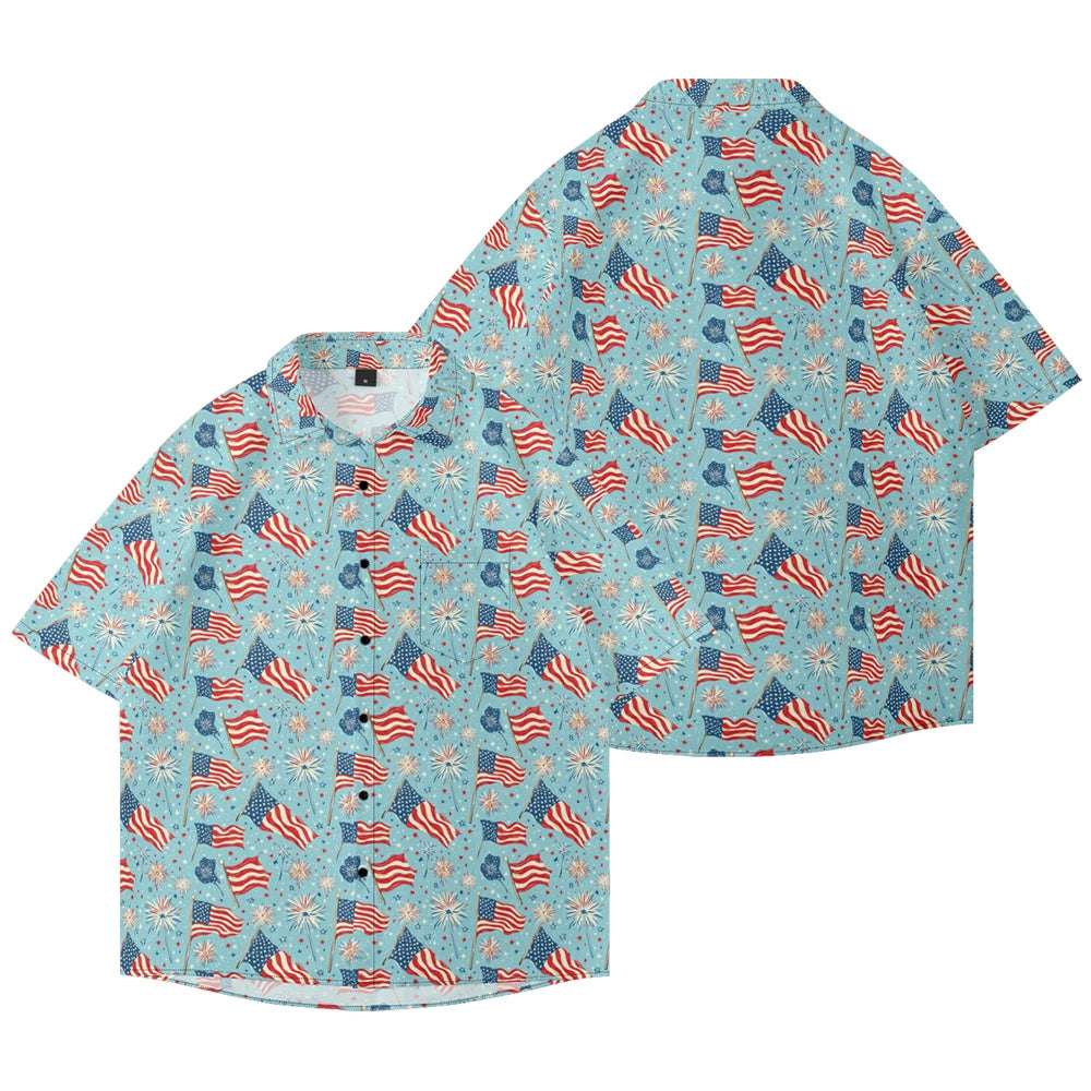 Men's American Flag Hawaiian Shirt – 4th of July Button-Up