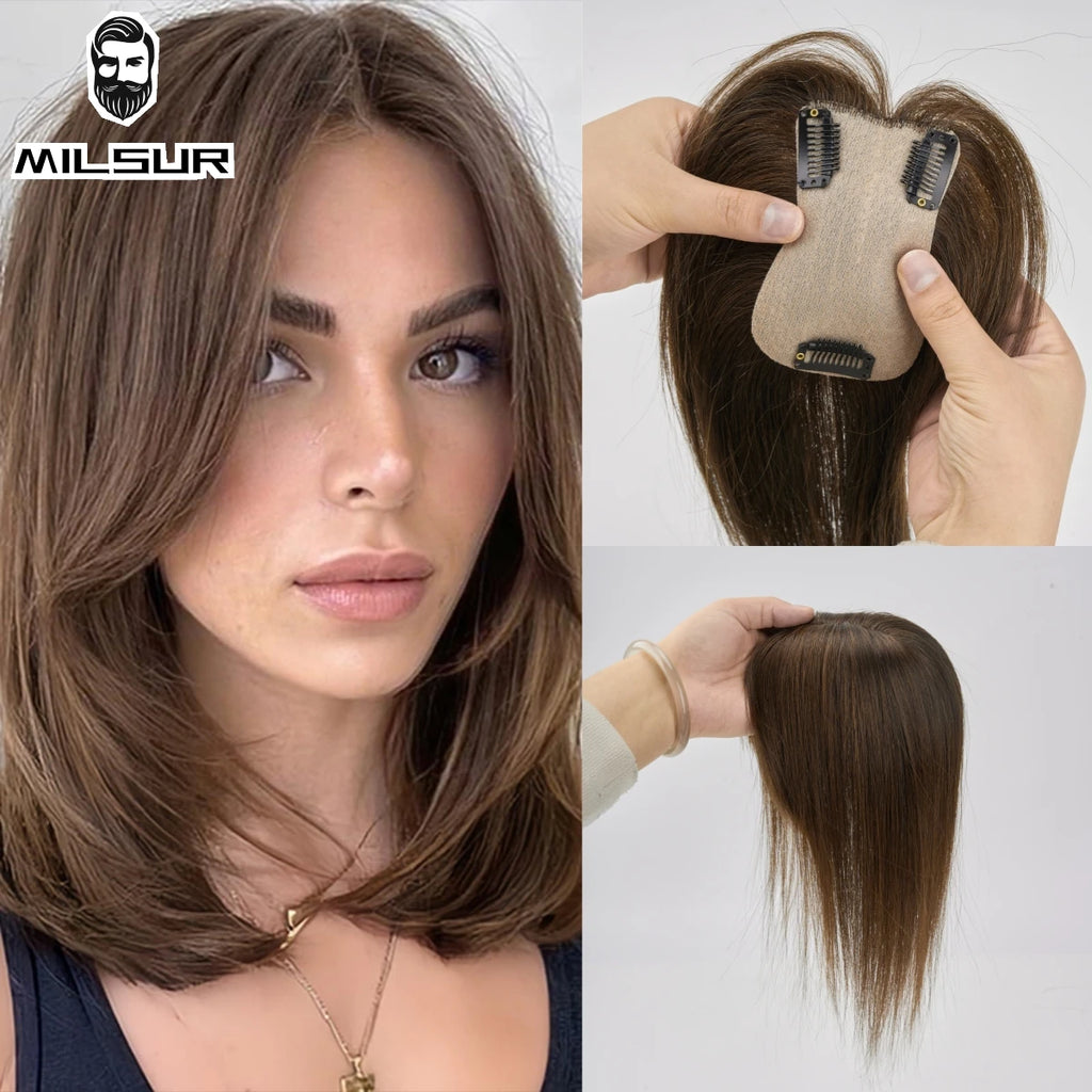 Clip-In Human Hair Topper | 100% Brazilian Remy Hair | Straight 10'' | 7x11cm Silk Base