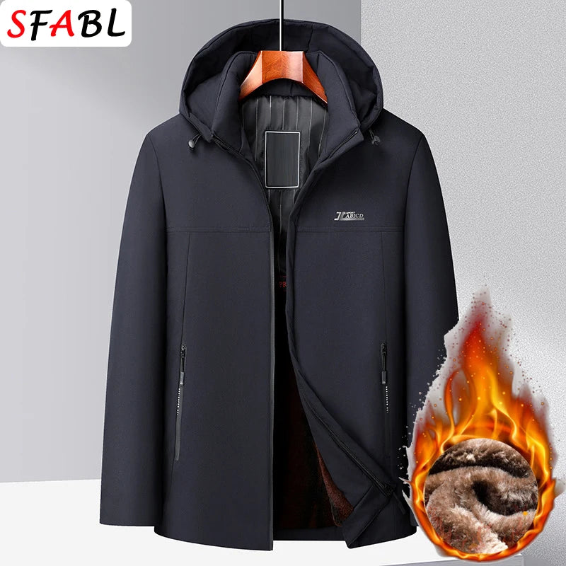 Men's Hooded Fleece-Lined Winter Parka – Korean Style Zip Jacket with Pockets