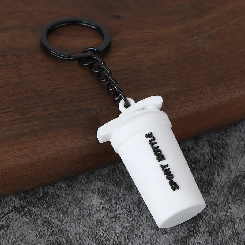3D PVC Sports Fitness Pendant Mini Barbell Plates Keychain Kettlebells Water Cups Simulation Dumbbell Keyring Creative Bag Charm