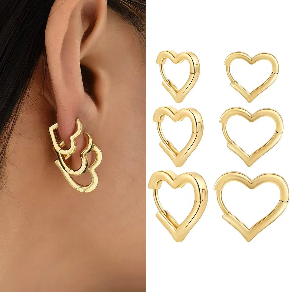Heart Hoop Earrings Gold Color Metal Love Earrings Minimalist Fancy Girl Gift Fashion Jewelry for Women