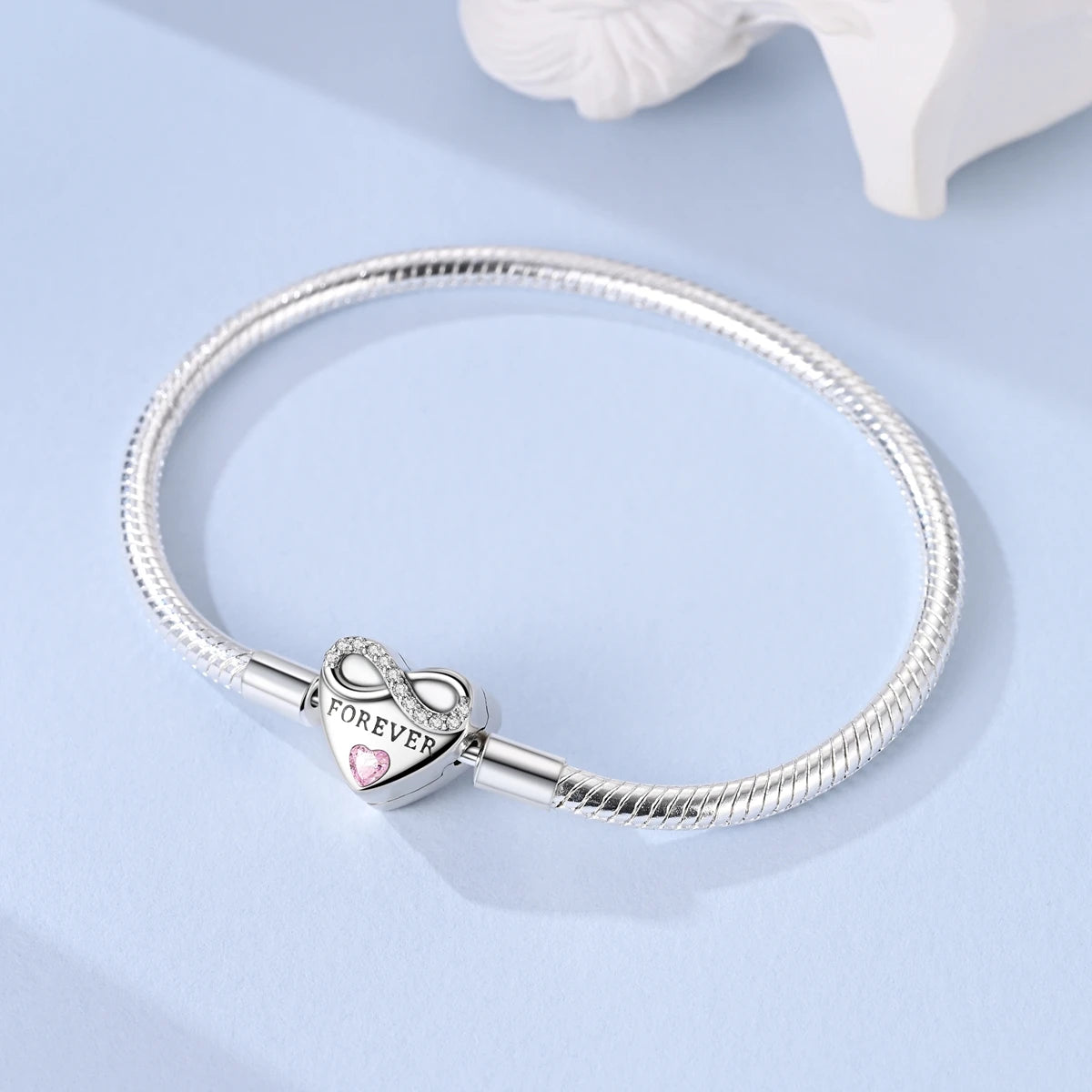Original 925 Sterling Silver Charm Bracelets Heart Clip Bead Snake Chain Bracelet Fit Charms Beads Diy For Woman Fine Jewelry
