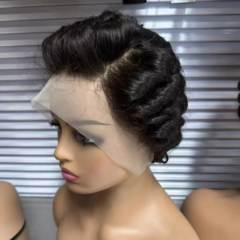 Full Hand Weaving Short Curly Wig 13*4 Lace Frontal Design Brazilian Virgin Remy Human Hair New Style Comfortable & Natural Fit