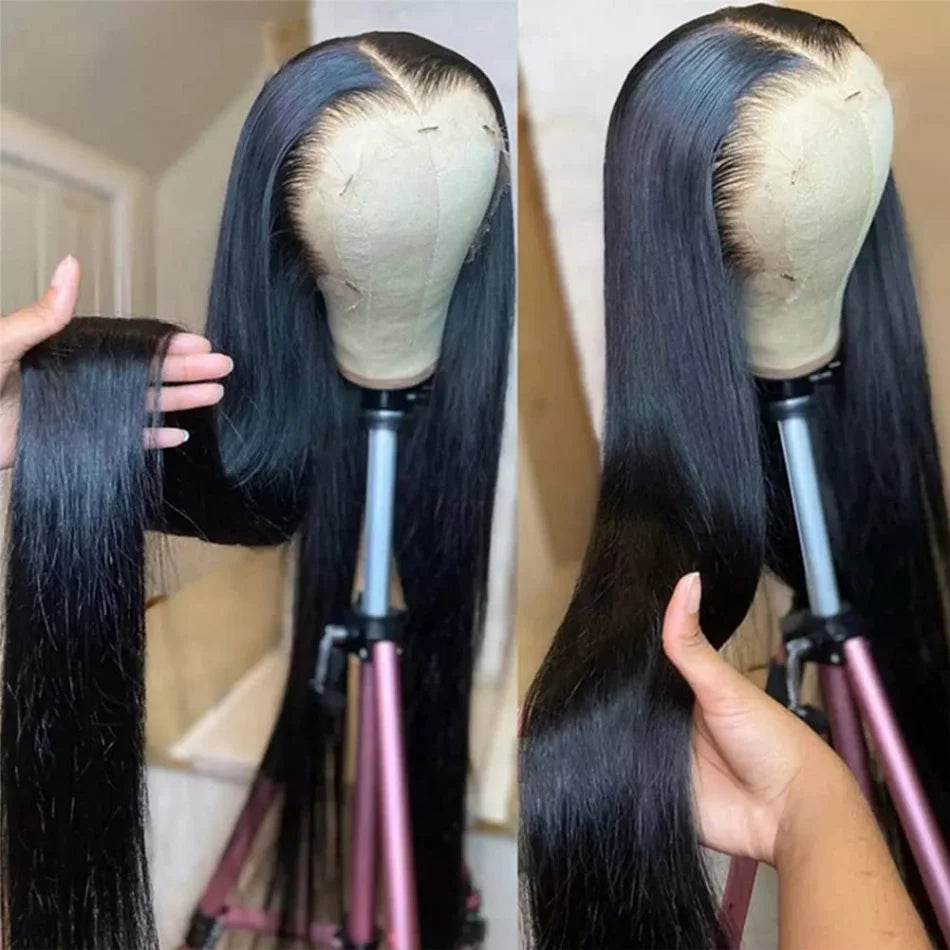 Straight Hd Lace Wig 13X6 Human Hair 40 Inch Lace Front Wig 13X4 Lace Frontal Wig 250 Density Brazilian Hair Natural Black Color