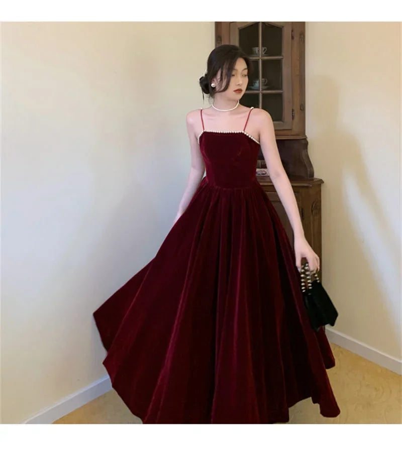 Velvet Dress Hepburn Long Skirt Women Clothing Party Dresses Vestido Dress