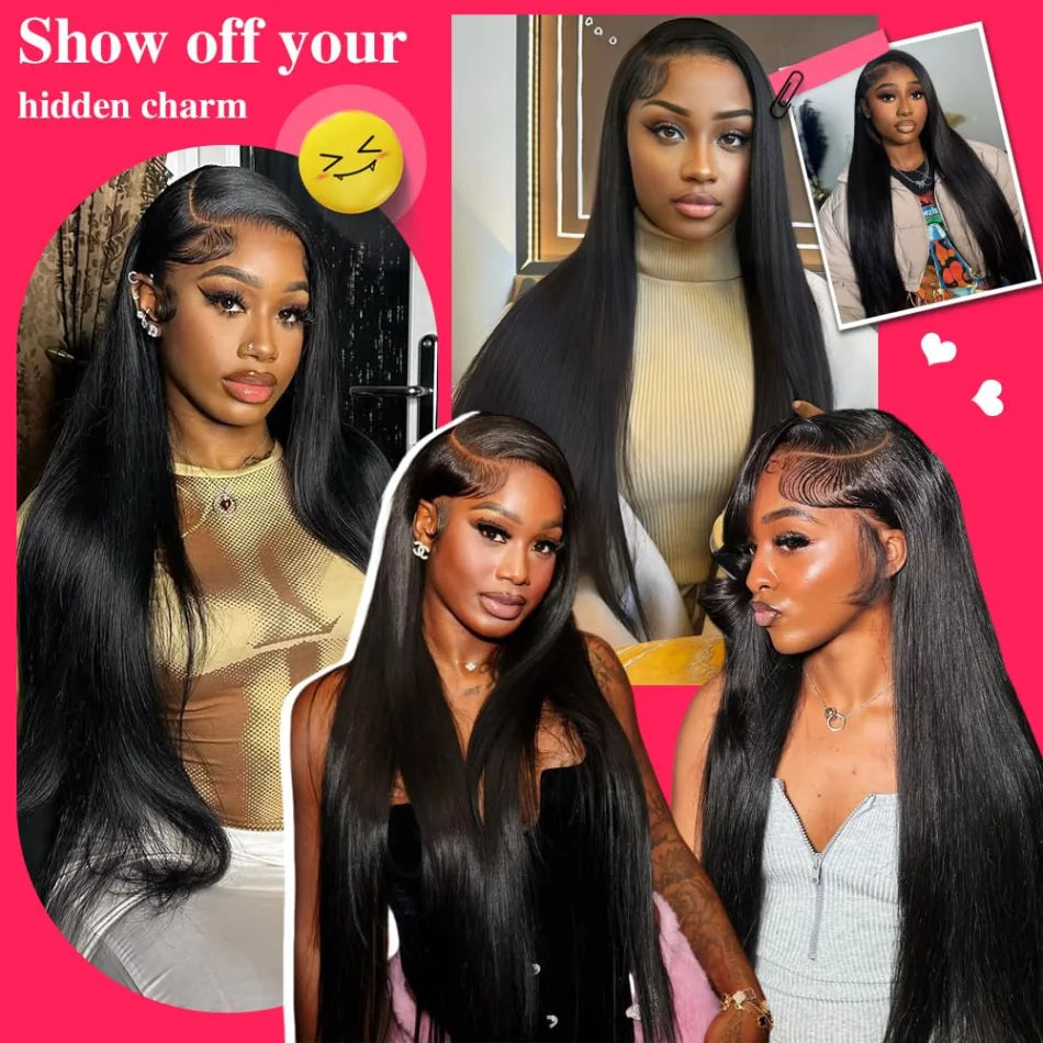 Straight Hd Lace Wig 13X6 Human Hair 40 Inch Lace Front Wig 13X4 Lace Frontal Wig 250 Density Brazilian Hair Natural Black Color