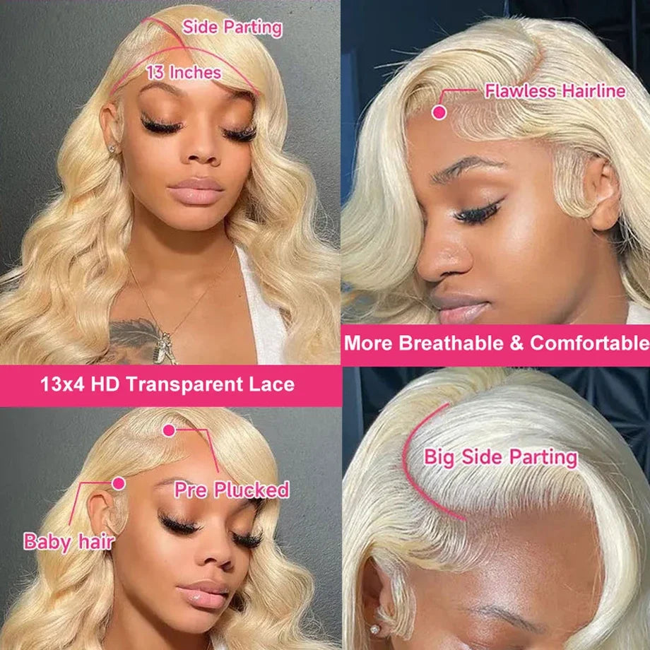 13x4 HD 613 Body Wave Honey Blonde Lace Frontal Human Hair Wigs Brazilian 613 Colored 13x6 Lace Front Wig For Women Pre Plucked