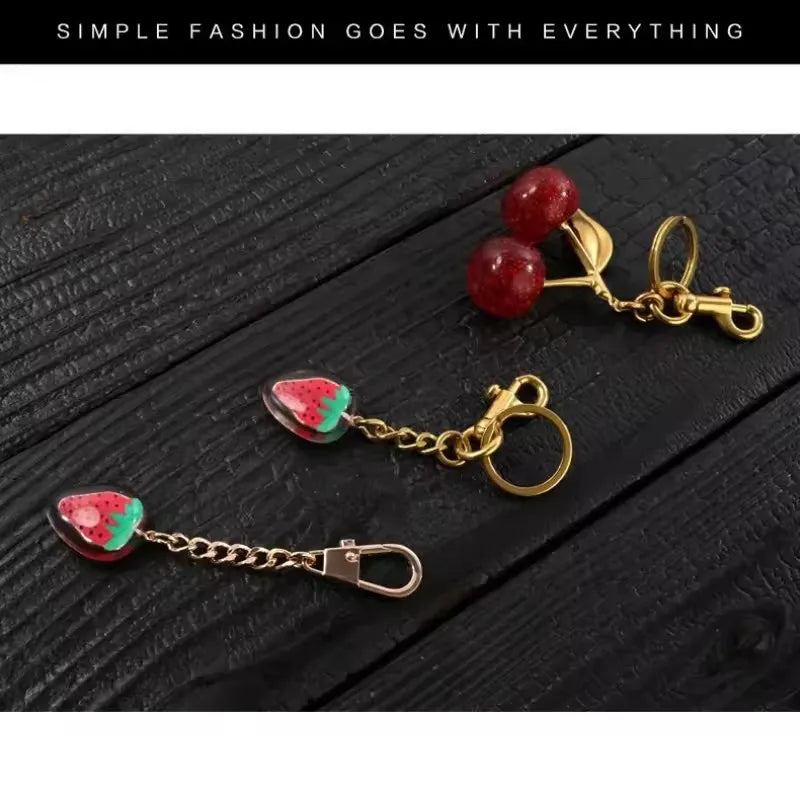 Red Cherry Pendant Keychain for Women'S Cute Bag Decoration Multifunctional Jewelry Car Key Accessories Trendy Charm Keyring