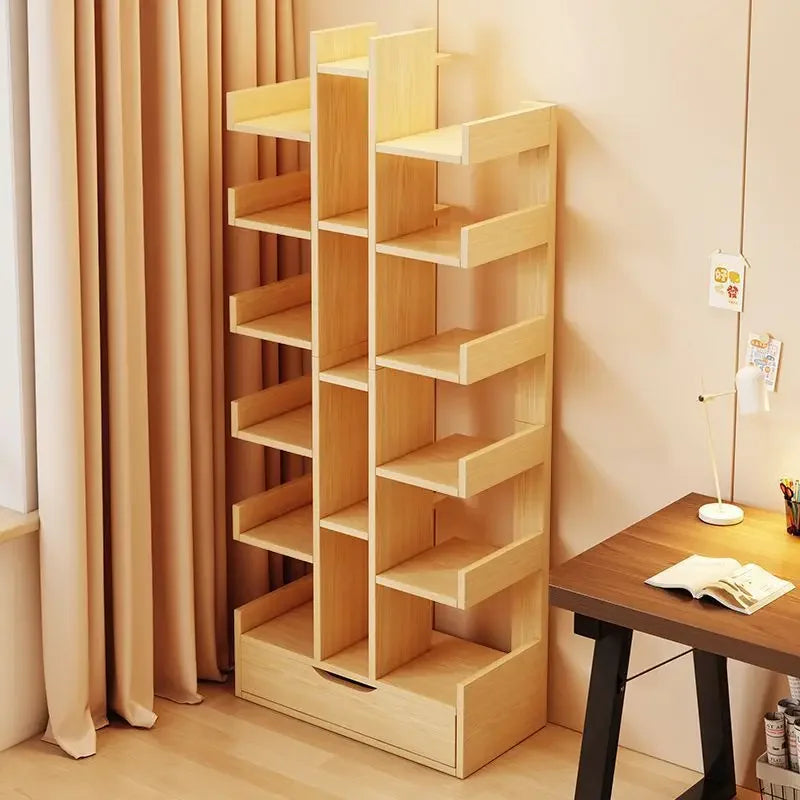 Solid Wood Bookshelf – Multi-Level Floor Standing Storage Rack for Living Room & Office