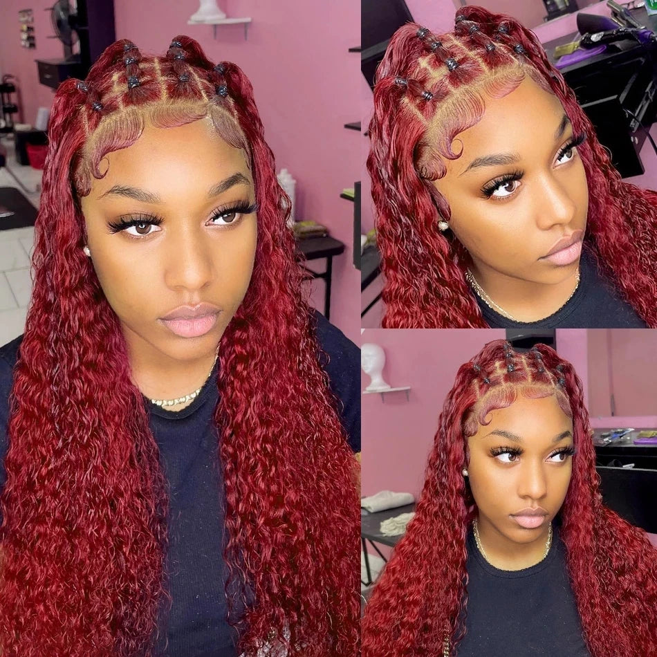 99J Burgundy Deep Wave Human Hair Wig – 13x4 HD Lace Frontal Wig Pre Plucked Brazilian