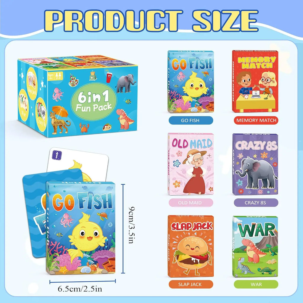 Kids Card Games – 6-Deck Set for Ages 4–8 | Fun Family Card Game for Boys & Girls