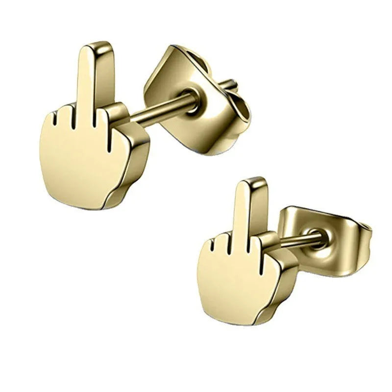 Edgy Middle Finger Stainless Steel Hoop Earrings, Bold Statement Earrings for Men & Women