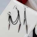 New Fashion Creative Trend Men's Retro Black Tassel Long Chain Punk Earrings Hip Hop Rivets Earrings Female Gothic Party Jewelry