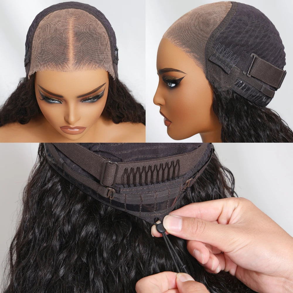 UNice 7x5 & 13x4 Lace Water Wave Human Hair Wig With Drawstring & Baby Hair Pre Cut Pre Bleached Glueless Wig