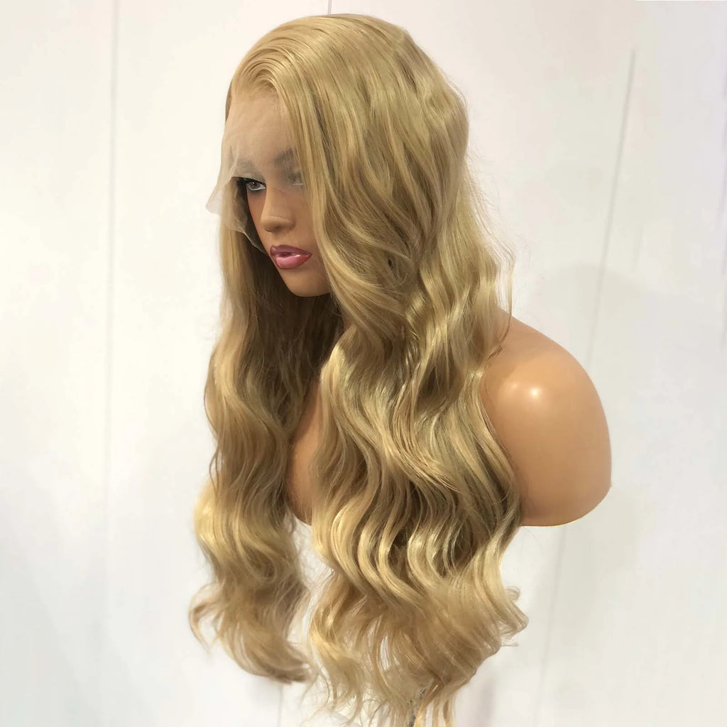 Ash Blonde Wig Loose Body Wave Synthetic Lace Front Wigs Long Curly Natural Wavy Honey Colored Hair 13X4 Frontal Wigs for Women