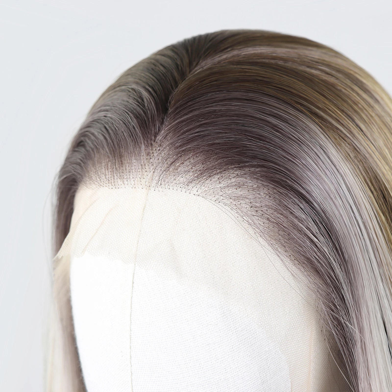 Ombre Blonde Highlight Short Bob Wigs Dark Roots Synthetic 13x4 Lace Front Brown Blonde Wig For Women Daily Use 150Density 12"