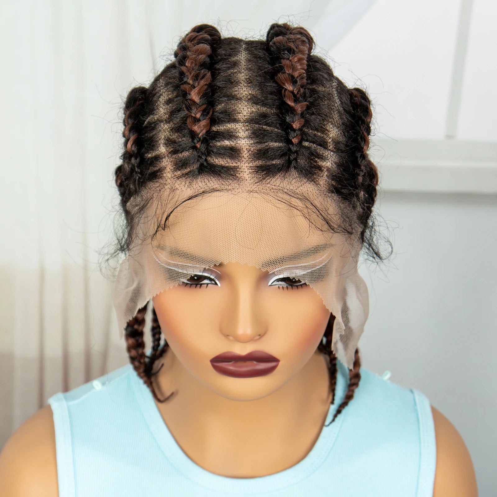 Synthetic Cornrow Braided Wigs Full Lace Short Cute Bob Wigs for Women Girls 14inch Lace Frontal Braided Lace Wig with Baby Hair