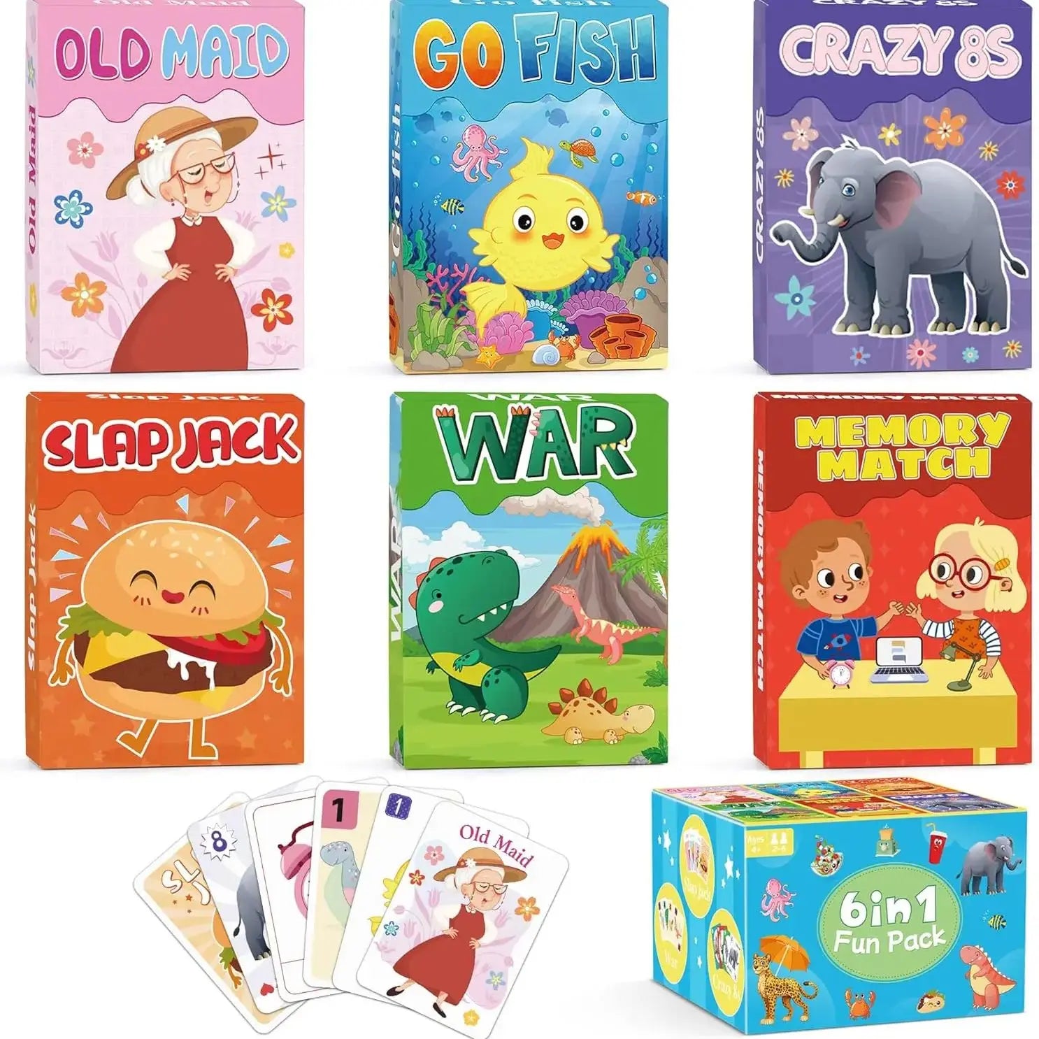 Kids Card Games – 6-Deck Set for Ages 4–8 | Fun Family Card Game for Boys & Girls