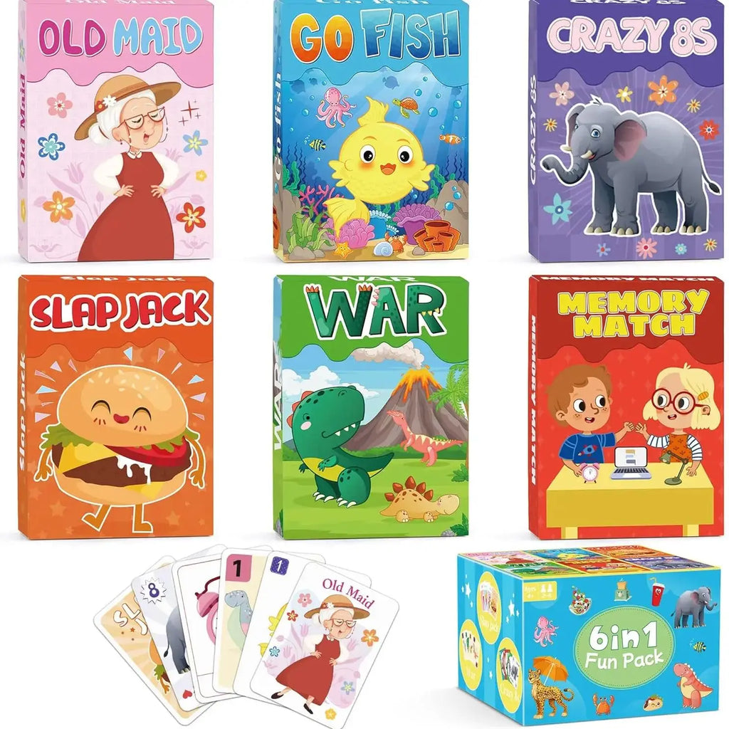 [Kids Card Games for Kids 4-8] 6 Decks Fun Game for Family Game Night Party Table Games, Easter Basket Stocking Stuffers Gifts