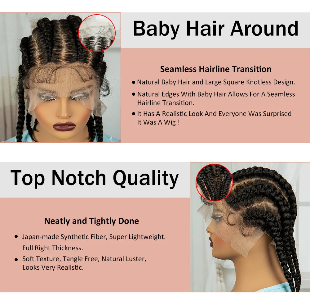 Synthetic Cornrow Braided Wigs Full Lace Short Cute Bob Wigs for Women Girls 14inch Lace Frontal Braided Lace Wig with Baby Hair