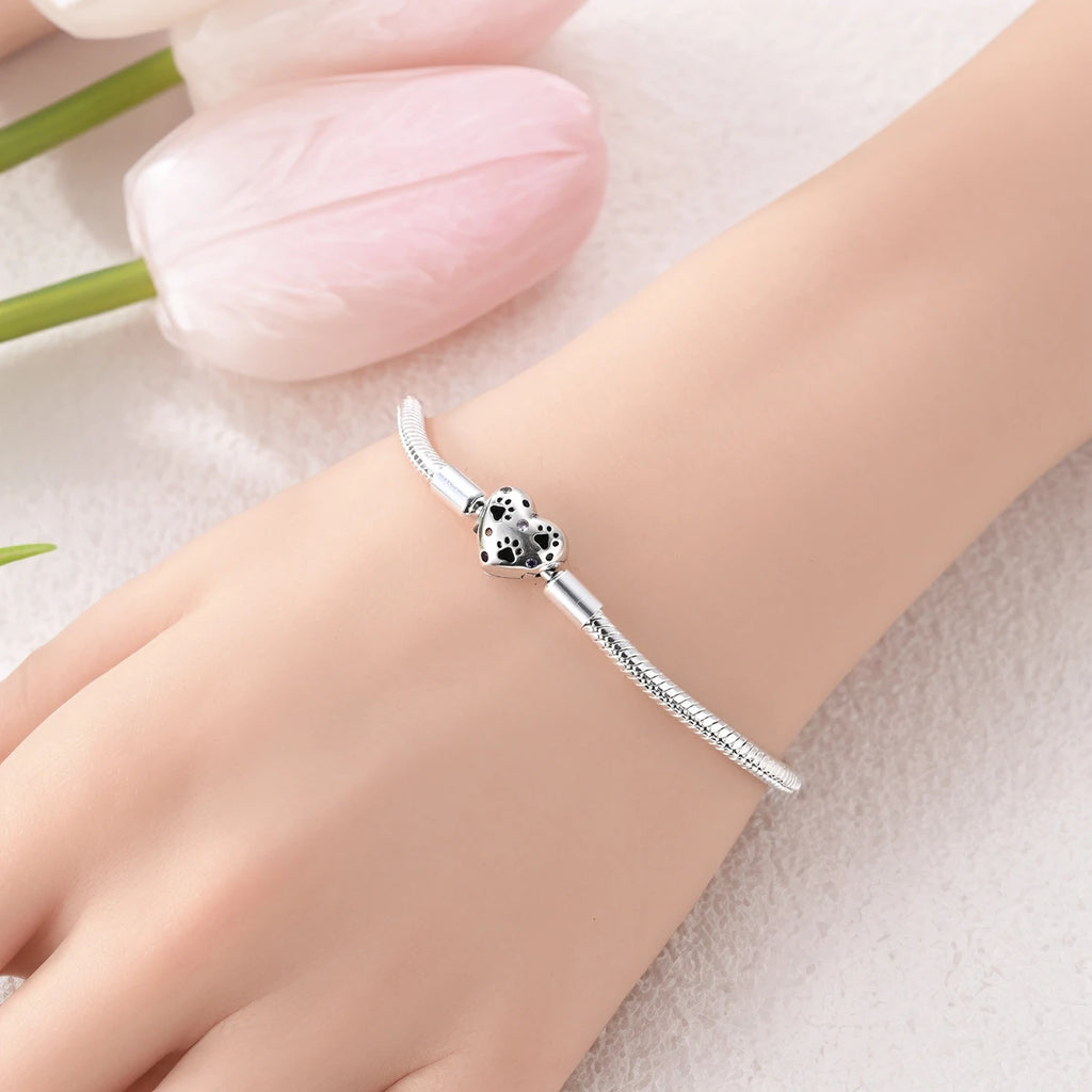Original 925 Sterling Silver Charm Bracelets Heart Clip Bead Snake Chain Bracelet Fit Charms Beads Diy For Woman Fine Jewelry